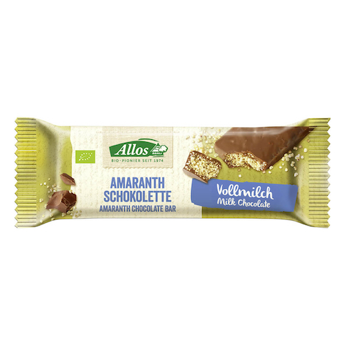 Allos Organic Amaranth-Whole Milk Chocolate Bar 25g
