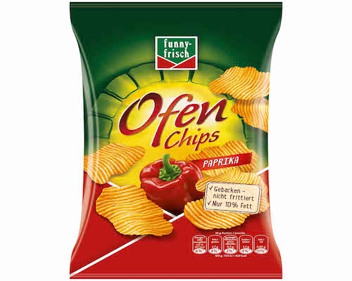 funny-frisch Oven chips paprika 150g - Oven-baked, fluted potato snack with paprika flavor - Natural German
