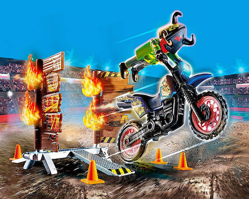 Playmobil Stunt Show Motocross Bike with Fiery Wall