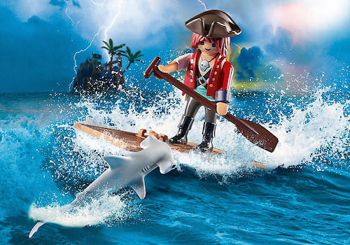 Playmobil Pirate with raft and hammerhead