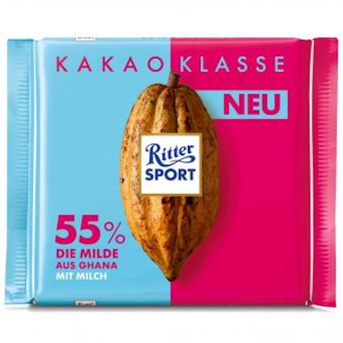Ritter Sport Cocoa Class 55% 100g - mild chocolate from Ghana with milk - Natural German