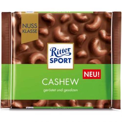 Ritter Sport Chocolate Cashew 100g - whole milk chocolate with roasted and salted cashew nuts - Natural German