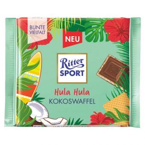Ritter Sport Chocolate Hula Hula Coconut Waffle 100g - limited edition: whole milk chocolate filled with coconut cream and waffle - Natural German