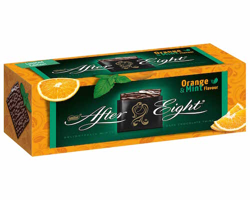 After Eight Orange & Mint 200g - Limited Edition: Dark chocolate pralines with a mint cream filling and orange flavor - Natural German
