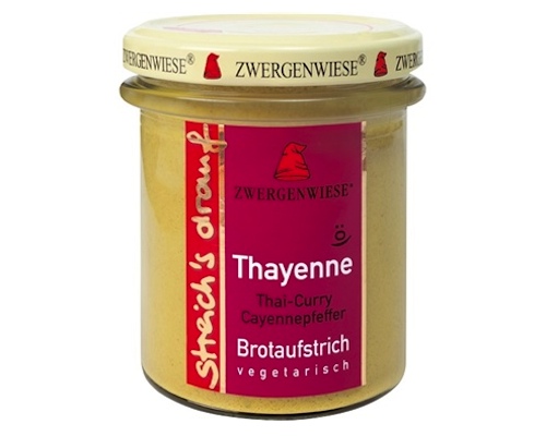 "Zwergenwiese" Streich`s drauf Thayenne 160g - Vegan spread 100% organic with Thai curry and cayenne pepper - Natural German