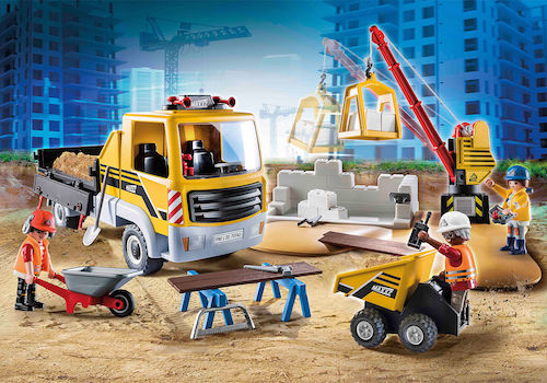 Playmobil construction site with dump truck