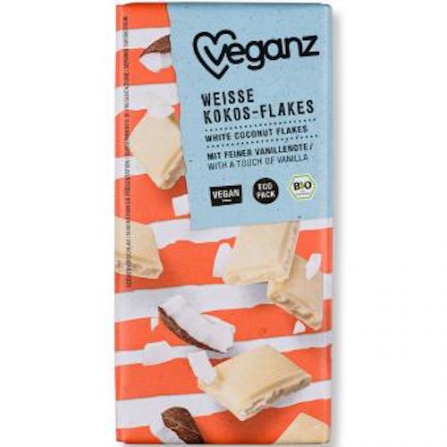 Veganz White Coconut Flakes - white cocoa butter with coconut flakes, 100% organic, vegan - Natural German