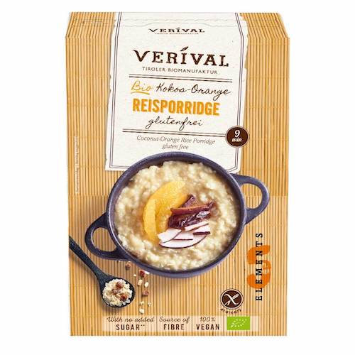 Verival Rice-Porridge Coconut-Orange - vegan, glutenfree and organic porridge of whole grain from Tyrolia - Natural German
