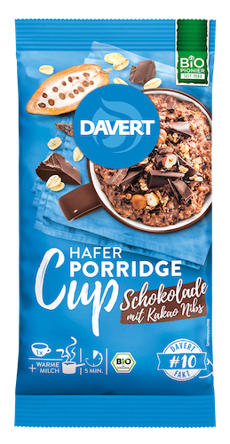 Davert Porridge-Cup Chocolate-Cocoa Nibs - vegan, 100% organic, free of palm oil - Natural German