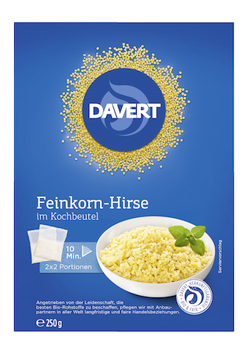 Davert Fine Grain Millet in Cooking Bag 250g - vegan, glutenfree and 100% organic - Natural German