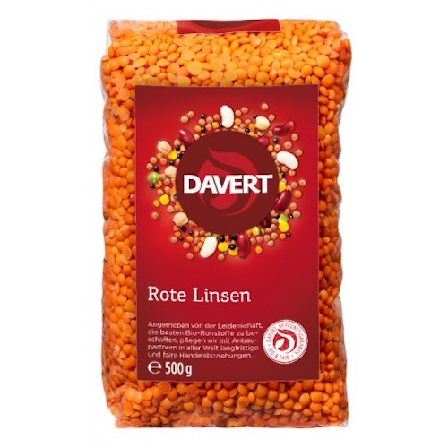 Davert Red Lentils 500g - vegan, glutenfree and 100% organic - Natural German