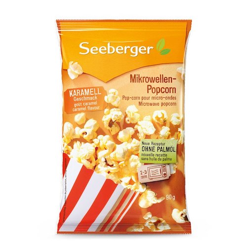Seeberger Microwave Popcorn Caramel 90g - vegan, lacto- and glutenfree, without palm oil - Natural German