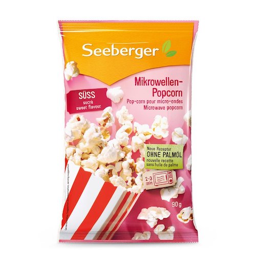 Seeberger Microwave Popcorn Sweet 90g - vegan, lacto- and glutenfree, without palm oil - Natural German