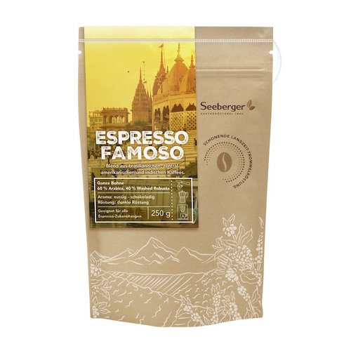 Seeberger Espresso "Famoso" Whole Beans 250g - vegan, glutenfree - Natural German