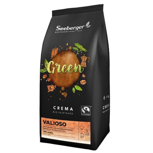 Seeberger Organic Fair Trade Coffee "Valioso" Whole Beans 250g - vegan and glutenfree, no preservatives added - Natural German