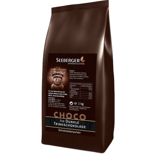 Seeberger Dark Hot Chocolate Powder 1000g - vegan and glutenfree, no preservatives added - Natural German