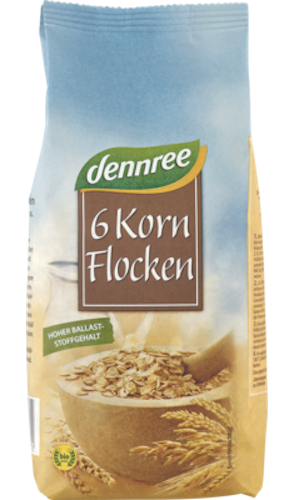 Dennree 6-Grain-Flakes 500g - vegan and lactofree; 100% organic - Natural German