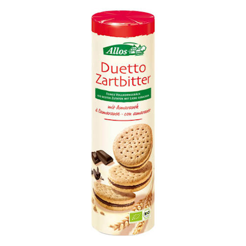 Allos Duetto Dark Chocolate 330g - cookies with dark-chocolate-cream-filling, 100% organic - Natural German