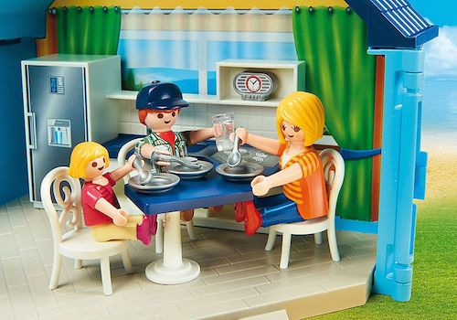 PLAYMOBIL-FunPark Summerhouse Playbox - Equipped with kitchen and living room. The sofa can be converted into a sofa bed, and the armchair can also be pulled out. - Natural German
