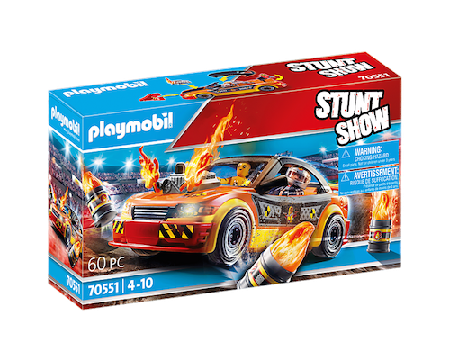 Playmobil Stuntshow Crashcar - can be used as a racing car or stunt car by replacing various parts such as bumper, ramp and burning engine block - Natural German