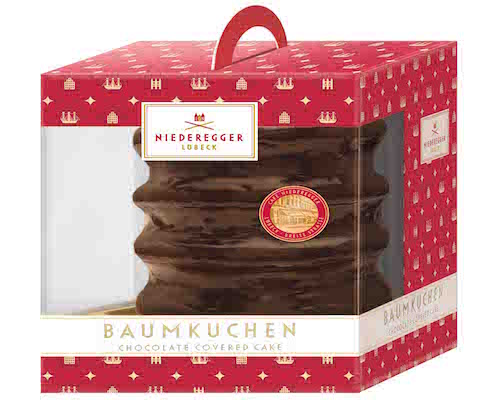 Niederegger Baumkuchen 300g - Gift packaging with a Baumkuchen ring with marzipan and a dark chocolate coating - Natural German