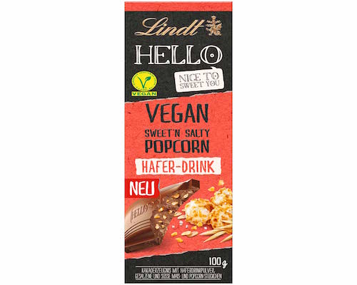 Lindt Hello Vegan Sweet'n Salty Popcorn bar 100g - suitable for vegans - Natural German