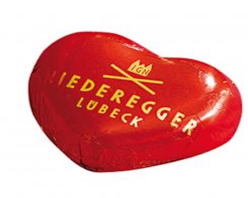 Niederegger Marzipan Hearts 5x12,5g - 5 individually wrapped dark chocolate hearts with marzipan filling - Natural German