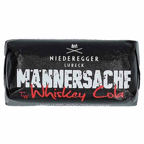 Niederegger Men's Thing Pralinées Whiskey Cola 4x12,5g - 4 individually wrapped whole milk chocolate pralines with whiskey truffle filling and cola flavor - Natural German
