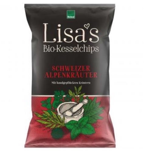 Lisa's Organic Kettle Crisps Swiss Alpine Herbs 125g - suitable for vegans - Natural German