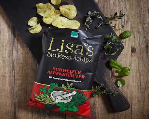 Lisa's Organic Kettle Crisps Swiss Alpine Herbs 125g - suitable for vegans - Natural German