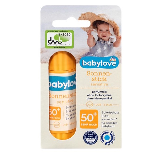 dm babylove Sun Stick Sensitive SPF 50+ 20g - UVA+UVB protection - Natural German