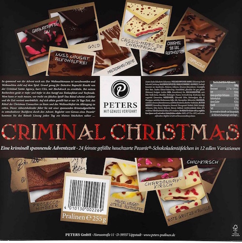 Peters Criminal Christmas Advent Calendar - Advent calendar with filled chocolate bars and a crime story - Natural German