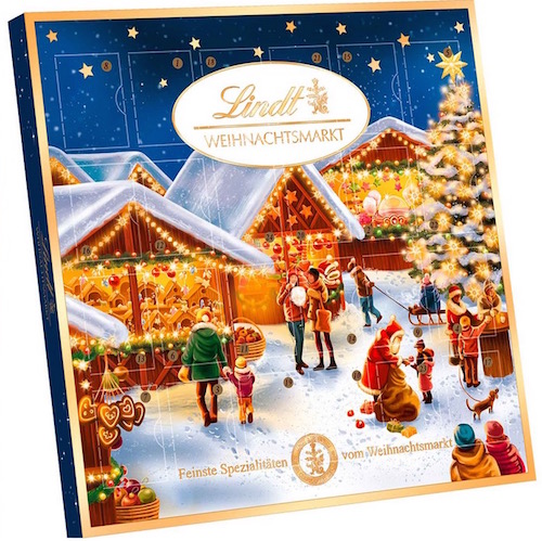 Lindt Christmas Market Mini Table Advent Calendar - with 24 filled mini chocolate balls - Natural German
