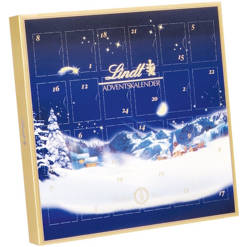 Lindt Christmas Magic Mini Table Advent Calendar - with 24 alpine milk chocolate and filled milk and dark chocolate - Natural German