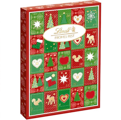 Lindt Happy Holidays Mini Table Advent Calendar - with 24 individually wrapped pralines made from milk and white chocolate with different fillings - Natural German
