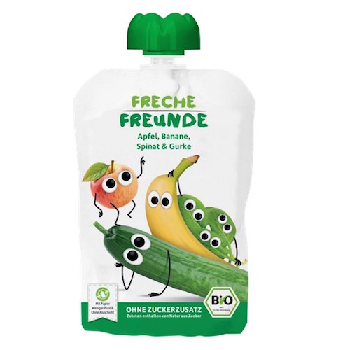 Freche Freunde Quetschie 100% Apple, Banana, Spinach & Cucumber from 1 year 100g - age recommendation: from 1 year - Natural German