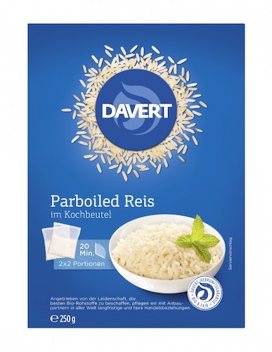 "Davert" Parboiled Rice in Cooking Bag 250g - Easy to prepare 100% organic - Natural German