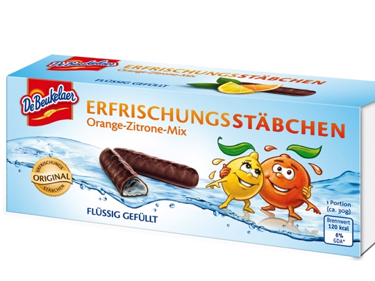 DeBeukelaer Refreshing Sticks 75g - stuffed chocolate sticks with orange and lemon taste - Natural German