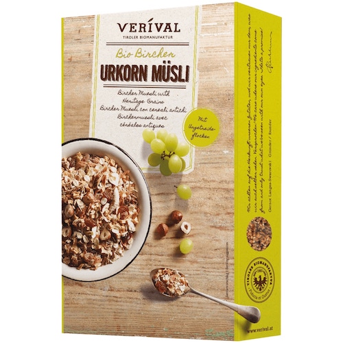 Verival Organic Whole Grain Bircher Muesli - vegan, 100% organic muesli with apples and nuts - Natural German